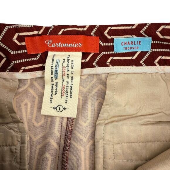 Anthropologie Cartonnier Charlie Skinny Ankle Trouser In Rust Red Cream Size 4 - Picture 6 of 7